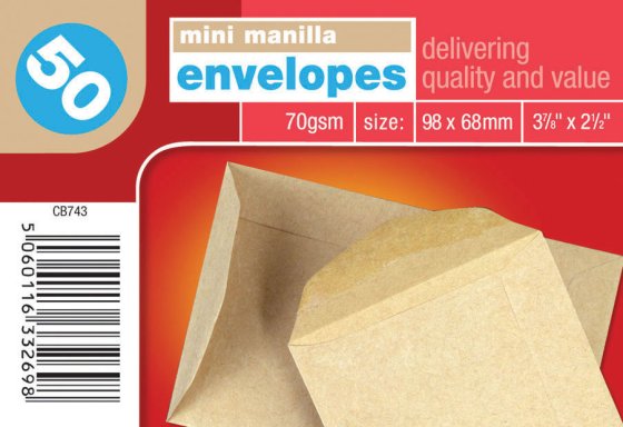 Mini Manilla Envelopes 70gsm 98 x 68mm (50pk)