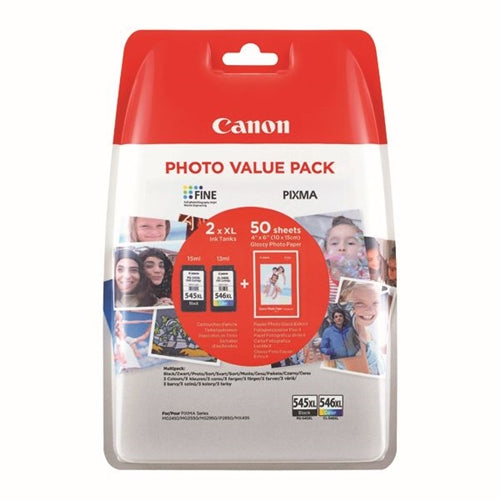 Canon PG-545XL/CL-546XL Ink Cartridges High Yield + Photo Paper Value Pack 8286B011