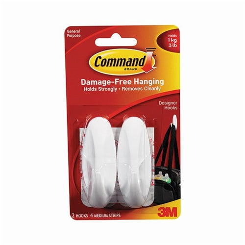 3M Command Adhesive Hook Medium White (Pack of 2) 17081