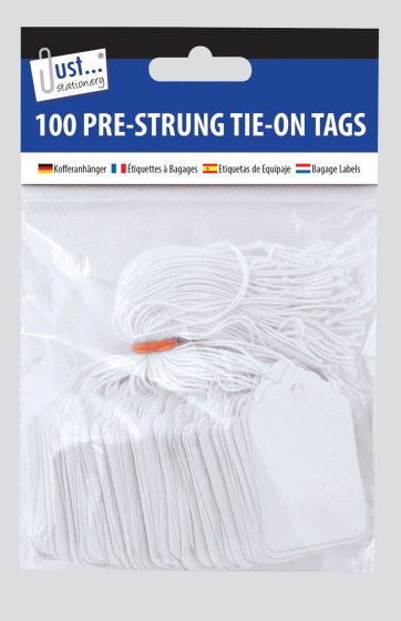 Just Stationery Pre-Strung Tie-On 36x53mm Tags (Pk 100)