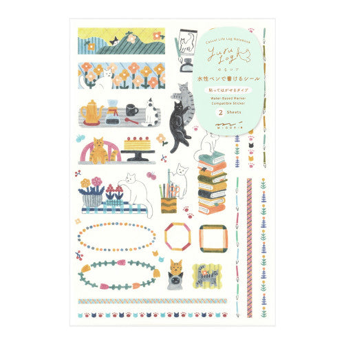 Midori Yuru Log Sticker - Cat (2 Sheets)