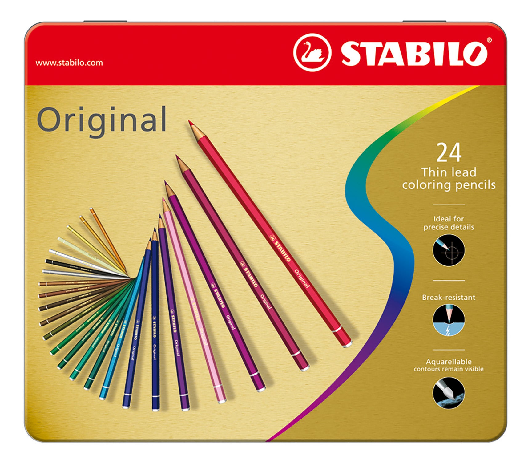 Lead Colouring In Stabilo Original Thin Lead Colouring Pencils (Tin of 24 Assorted Colou