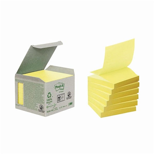 Post-it Recycled Z-Notes 76 x 76mm Canary Yellow (Pack of 6) R330-1B