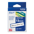 Brother P-Touch TZe Lam Tape Cassette 12mm x 4m Black on White Tape TZE231S2