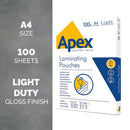 Fellowes Apex A4 Light Duty Laminating Pouches Clear (Pack of 100)