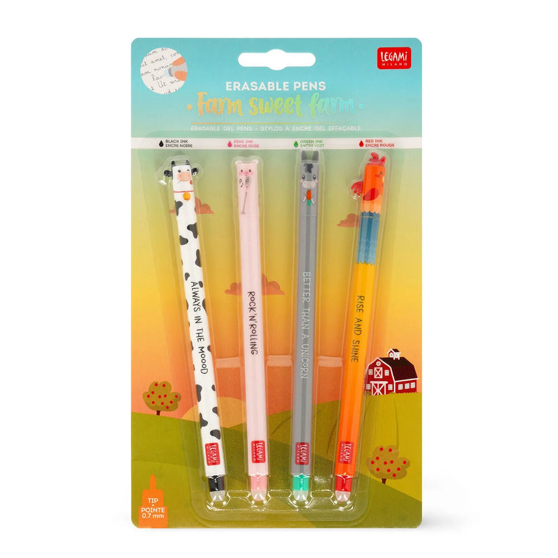 Legami Erasable Gel Pens - Farm Sweet Farm (Set of 4)