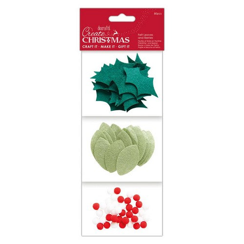 Create Christmas Felt Leaves and Berries (80pcs)