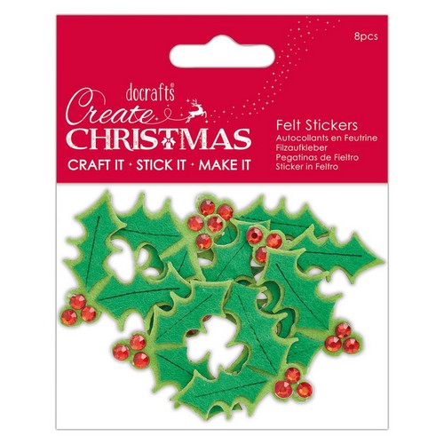 Create Christmas Felt Holly Stickers (8 pcs)