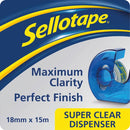 Sellotape Super Clear Tape Dispenser & Roll (18mmx15m)