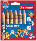 Stabilo Paw Patrol Woody 3-in-1 Coloured Pencils (Wallet of 6 + Sharpener)