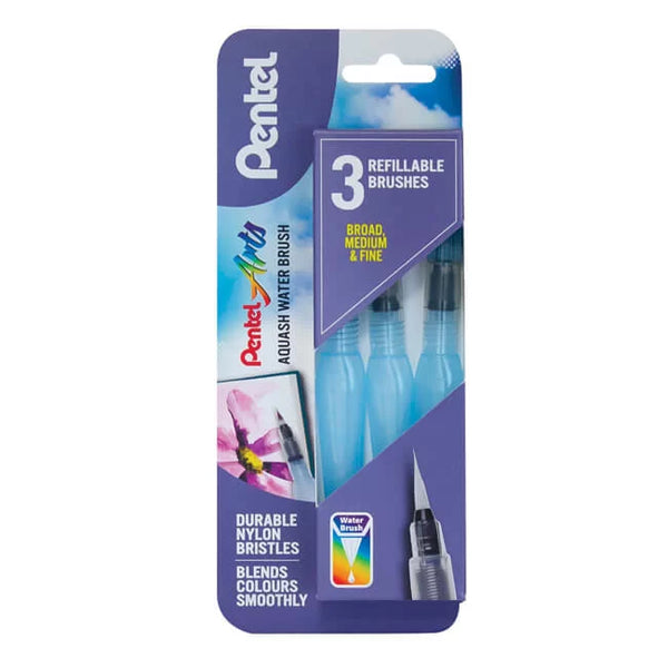 Pentel Arts Aquash Water Brush Set (3 Refillable Brushes)