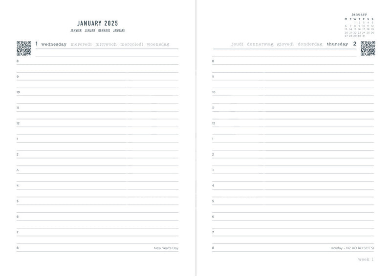 Letts Conscious A5 Day to a Page with Appointments Diary 2025 - Multilanguage