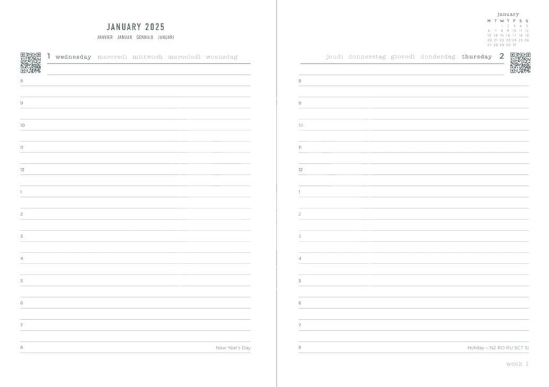 Letts Conscious A6 Day to a Page Diary with Appointments 2025 - Multilanguage