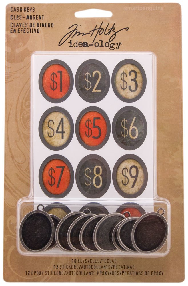 Tim Holtz idea-ology Cash Keys (10 Keys, 12 Epoxy Stickers)