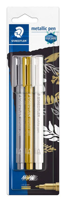 Staedtler Metallic Pens Gold, Silver & White (3 Pack)