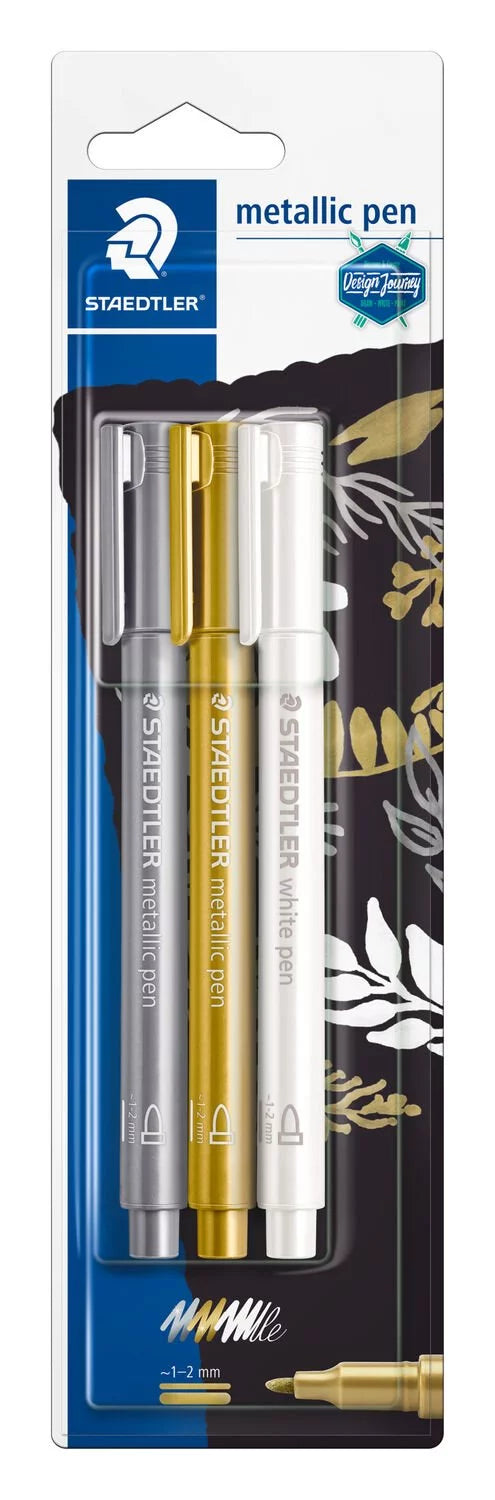 Staedtler Metallic Pens Gold, Silver & White (3 Pack)