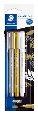 Staedtler 8323 Metallic Markers - Gold, SIlver & White (3 Pack)