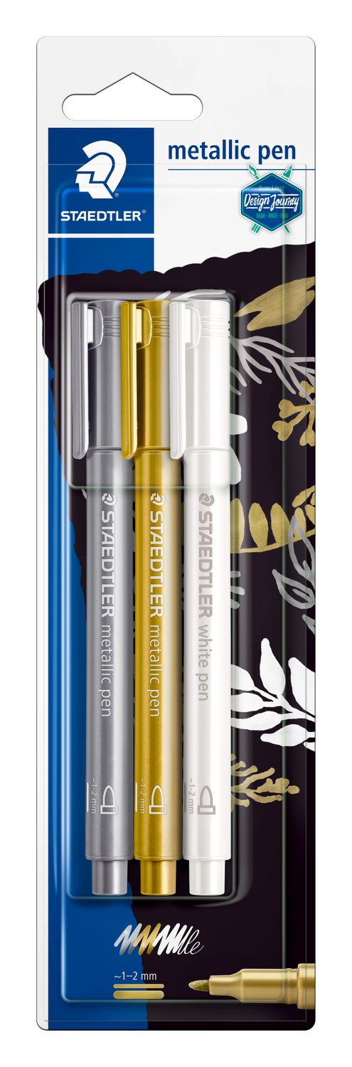 Staedtler 8323 Metallic Markers - Gold, SIlver & White (3 Pack)