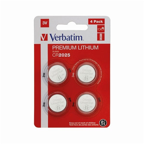 Verbatim CR2025 3V Premium Lithium Battery (Pack of 4) 49532