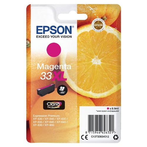 Epson 33XL Ink Cartridge Claria Premium High Yield Oranges Magenta C13T33634012