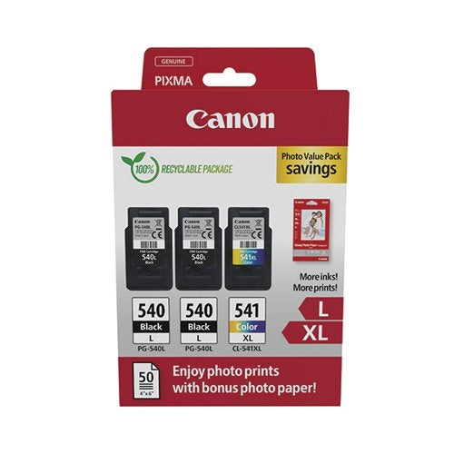 Canon PG-540L x2/CL-541XL Inkjet Carts + Glossy Photo Paper Photo Value Pack Black/Colour 5224B015