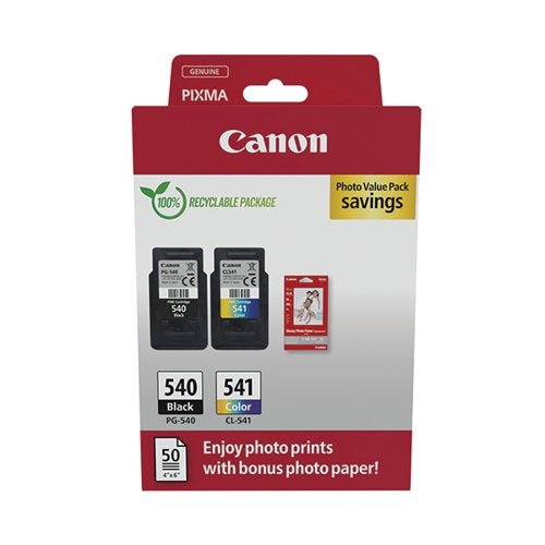 Canon PG-540/CL-541 Inkjet Cartridge + Glossy Photo Paper Value