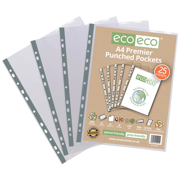 Eco-Eco A4 100% Recycled Premier Multi Punched Pockets (Pack of 25)