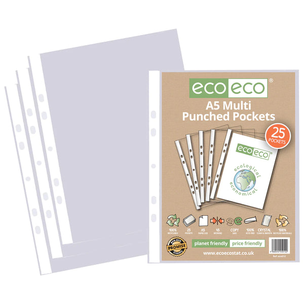Eco-Eco A5 100% Recycled Multi Punched Pockets (Pack of 25)
