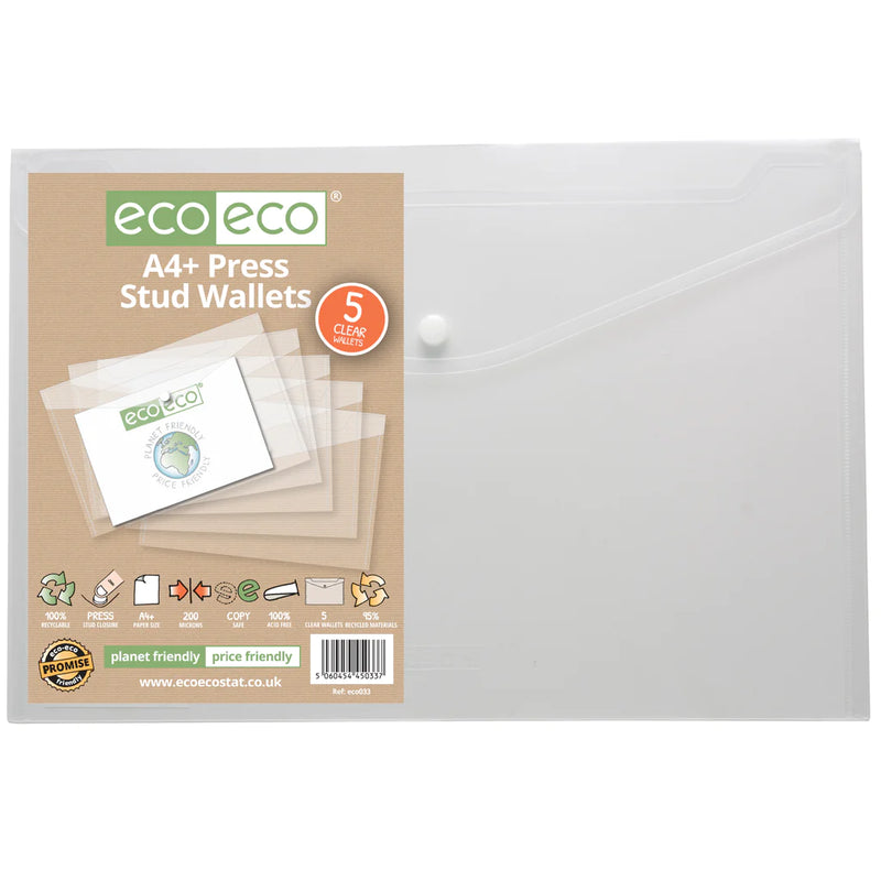 Eco-Eco A4+ 95% Recycled Press Stud Wallets (Pack of 5)