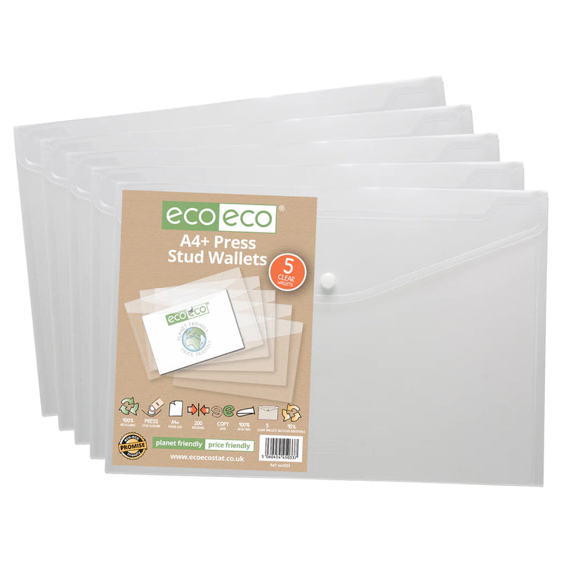 Eco-Eco A4+ 95% Recycled Press Stud Wallets (Pack of 5)