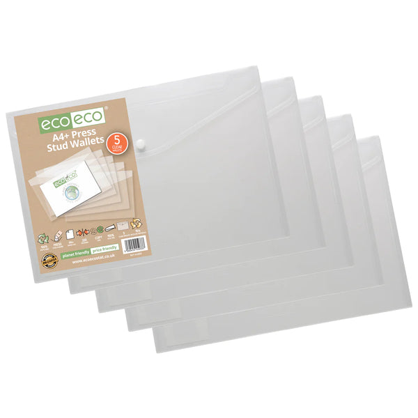 Eco-Eco A4+ 95% Recycled Press Stud Wallets (Pack of 5)
