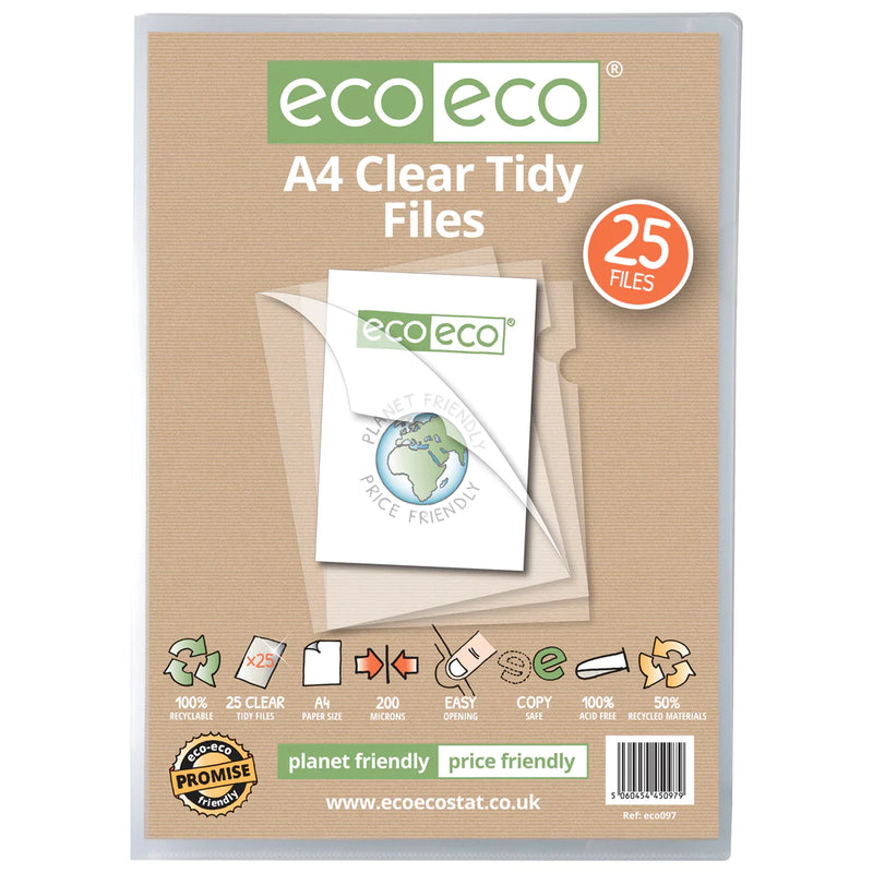 Eco-Eco A4 50% Recycled Clear Tidy Files (Pack of 25)