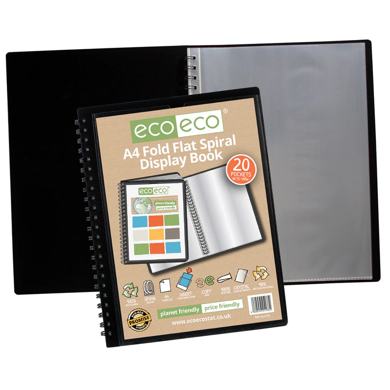 Eco-Eco A4 90% Recycled 20 Pocket Fold Flat Spiral Display Book