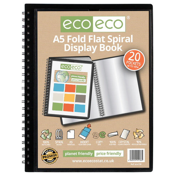 Eco-Eco A5 90% Recycled 20 Pocket Fold Flat Spiral Display Book
