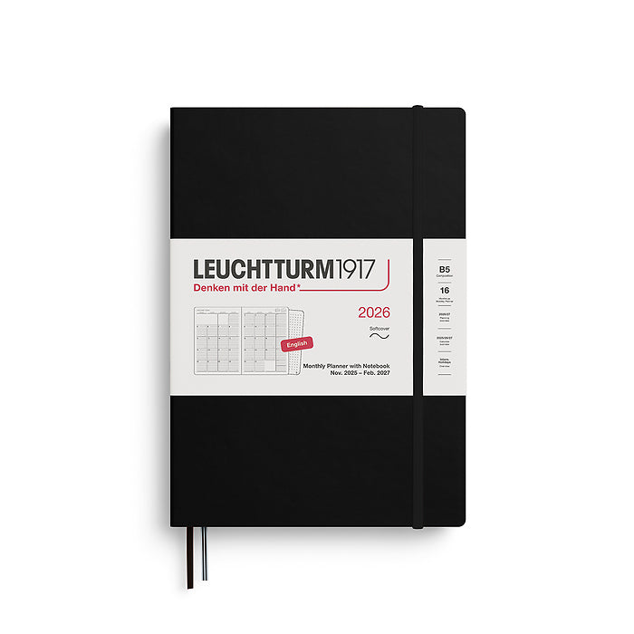 LEUCHTTURM1917 370708 maandplanner & notitieboek 2025, Composition B5 softcover - 16 maanden, gelinieerd - Port Red, Engels