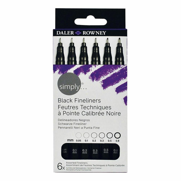 Daler-Rowney Simply Black Fineliner Drawing Pen Set of 6