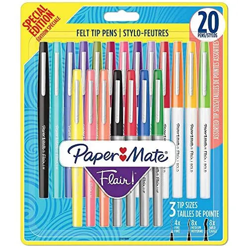 PaperMate Flair Coloured Pens 20pk Assorted Sizes