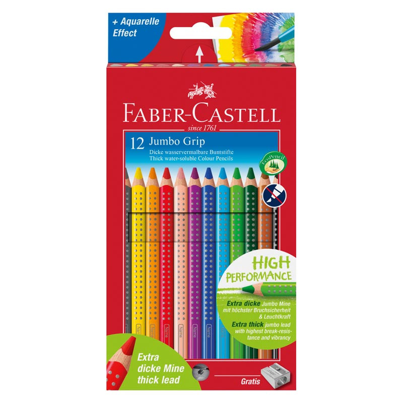 Faber-Castell Jumbo Grip Colour Pencils with Sharpener (Box of 12)