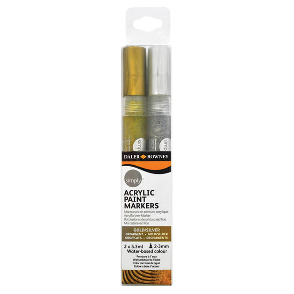 Daler-Rowney Simply Acrylic Markers - Gold & Silver (Pk 2)