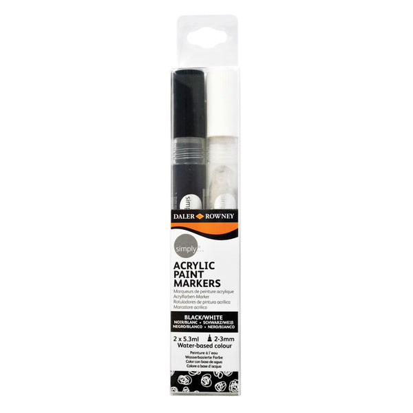 Daler-Rowney Simply Acrylic Markers - Black & White (Pk 2)