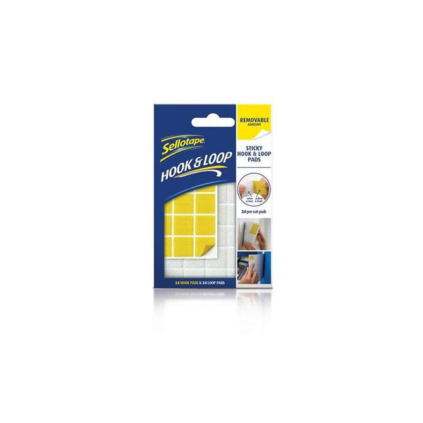 Sellotape Sticky Removable Hook & Loops Pads (24 Pads)