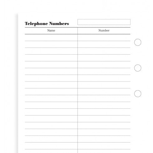 Filofax Name and telephone number