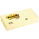 Post-it Sticky Notes Pad Feint Ruled Yellow (6 x 100 Sheets)