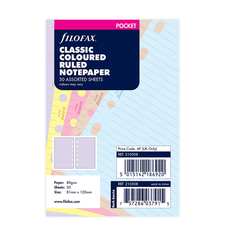 Filofax Classic coloured ruled notepaper