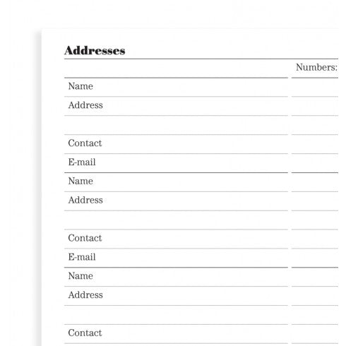 Filofax Name, address, contact, email, telephone