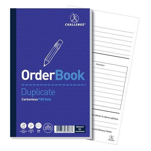 Challenge (210mm x 130mm) 100 Sheets Side Taped Perforated Duplicate Order Book (Blue)