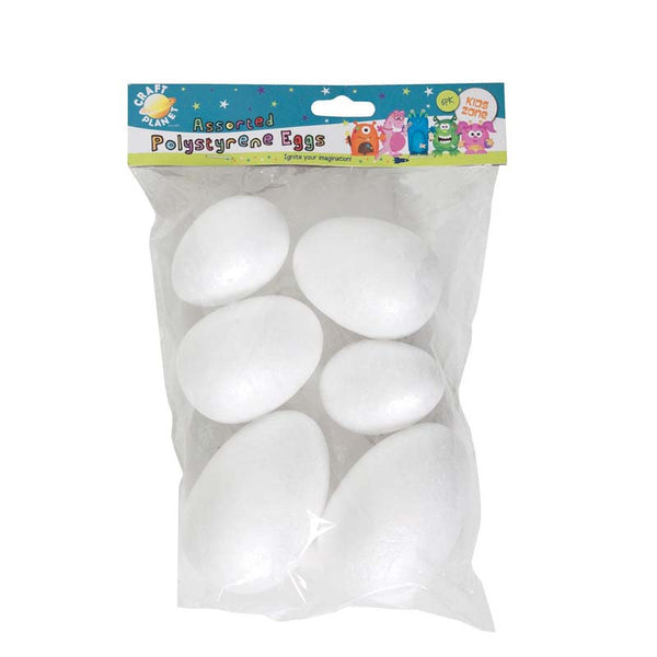 Craft Planet Polystyrene Eggs (6pcs) - Assorted Sizes