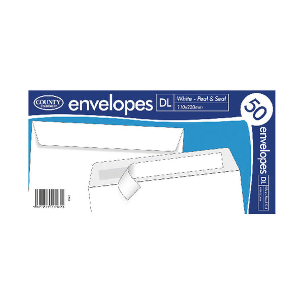 County Stationery DL White Peel & Seal Envelopes (Pack of 50)