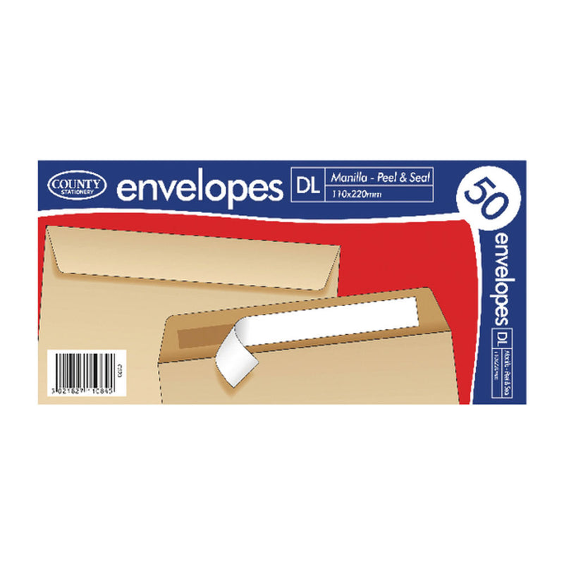 County Stationery DL Manilla Peel & Seal Envelopes (Pack of 50)