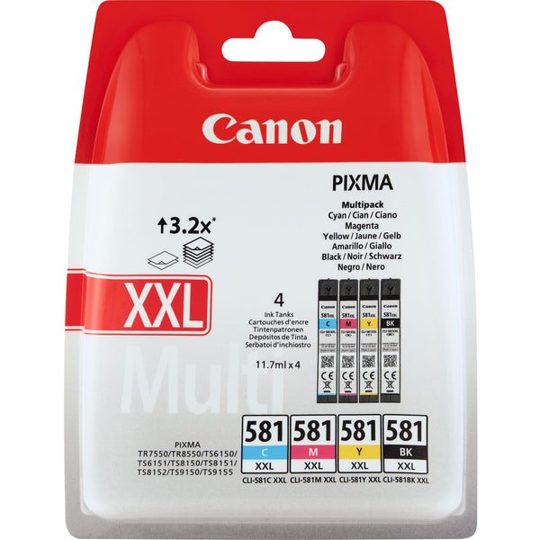 Canon CLI-581XXL Ink Cartridge Multi Pack Bk,C,M,Y Extra High Capacity Blister (Pkd 4)